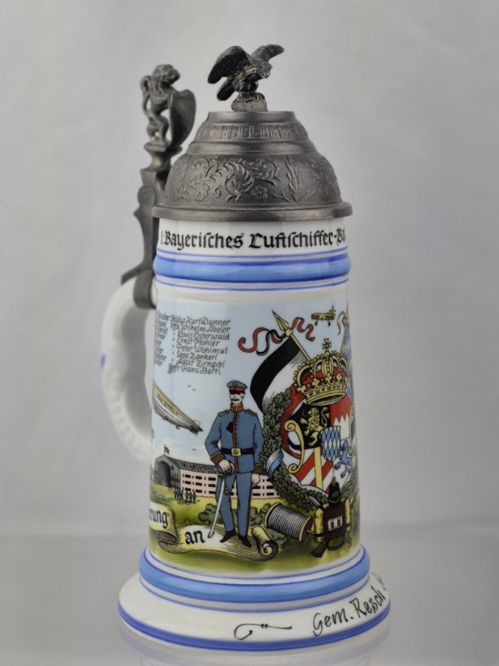 Vintage Lithophane German Reservist Beer Stein Pewter Lid Eagle Lion